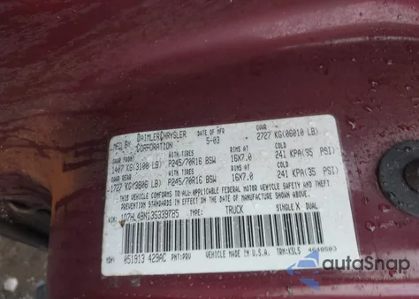 2003 Dodge Dakota Slt from USA, damaged, VIN 1D7HL48N13S339785